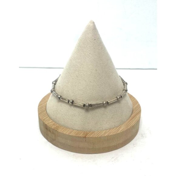 Vintage Sterling Silver Bracelet Ball Tube Beading Link Line Stacker Style 9g - Picture 2 of 8